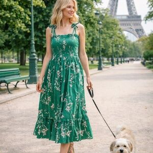 Draper James Green Floral Midi Dress